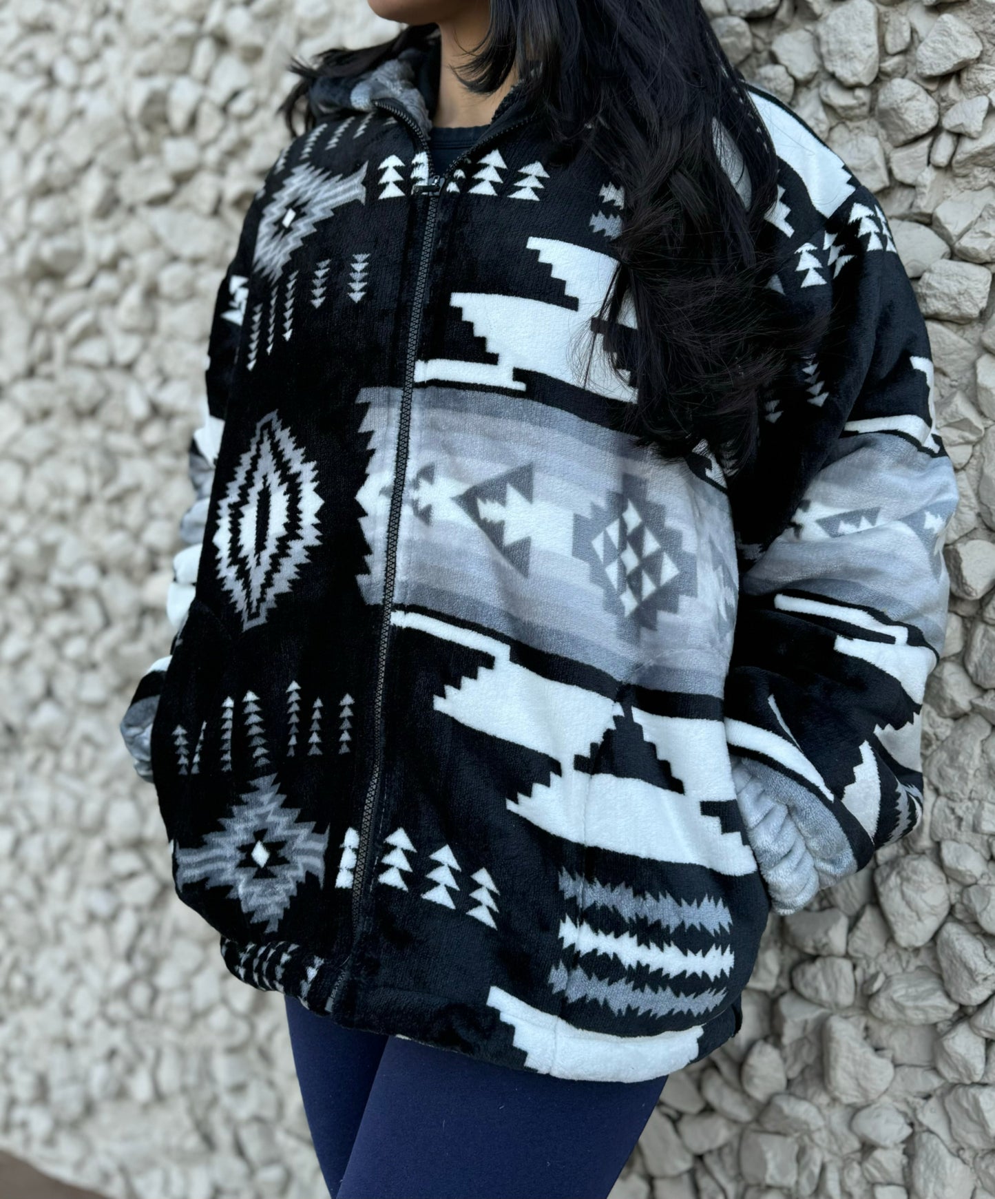 Black & Grey Western Fleece Sherpa Jacket