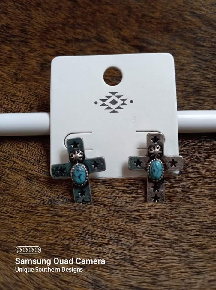 Turquoise Cross Earrings