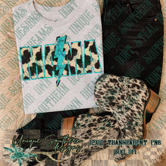 Cowhide & Turquoise Mama PNG | DIGITAL DOWNLOAD
