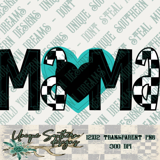 Teal Heart Checkered Mama PNG | DIGITAL DOWNLOAD