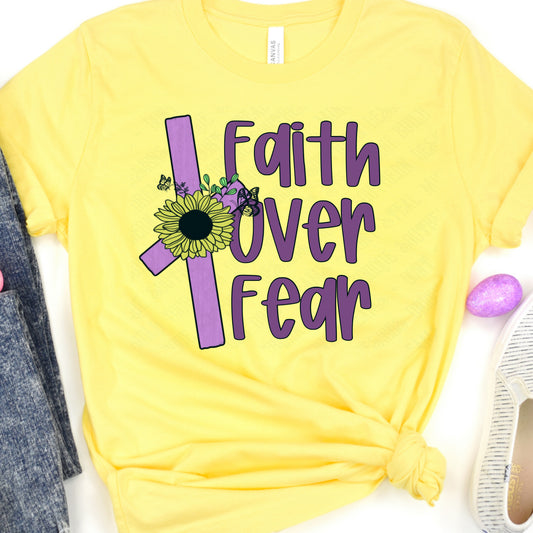 Faith Over Fear PNG | Christian Sublimation Design | Sunflower Cross Graphic | 12x12 300 DPI | Tee & Mug Digital File