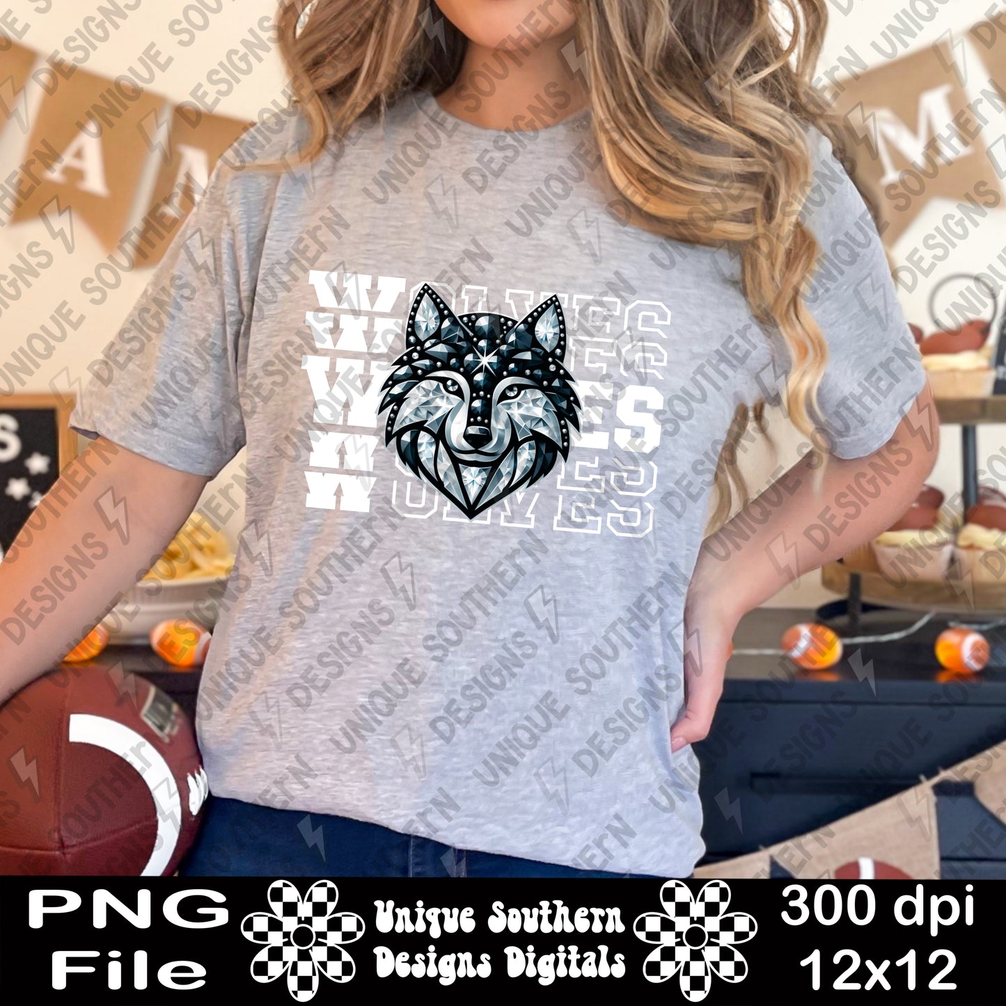 Wolves Rhinestone Mascot | PNG | Digital Download