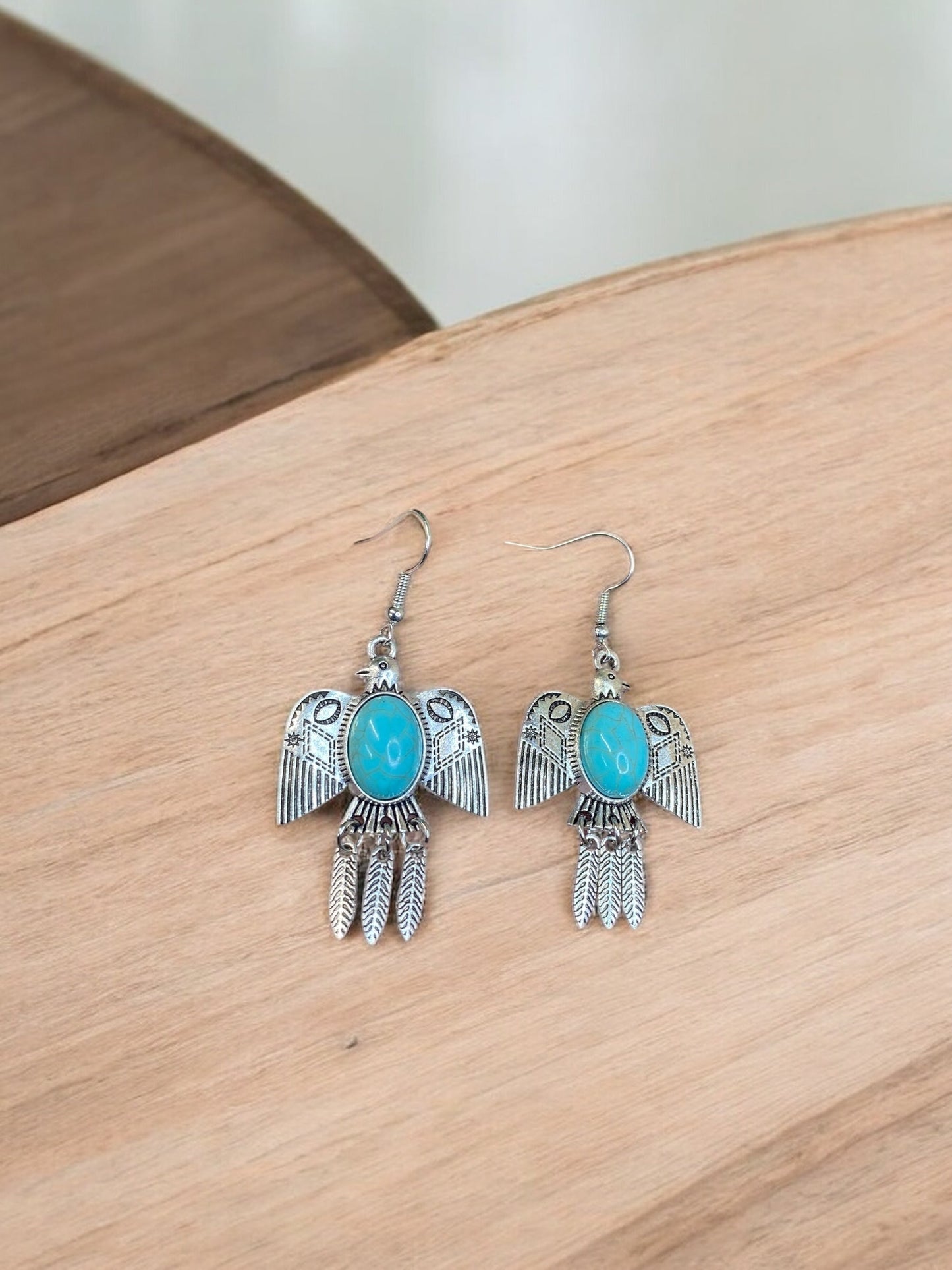 Thunderbird Stone Turquoise Silver Earrings