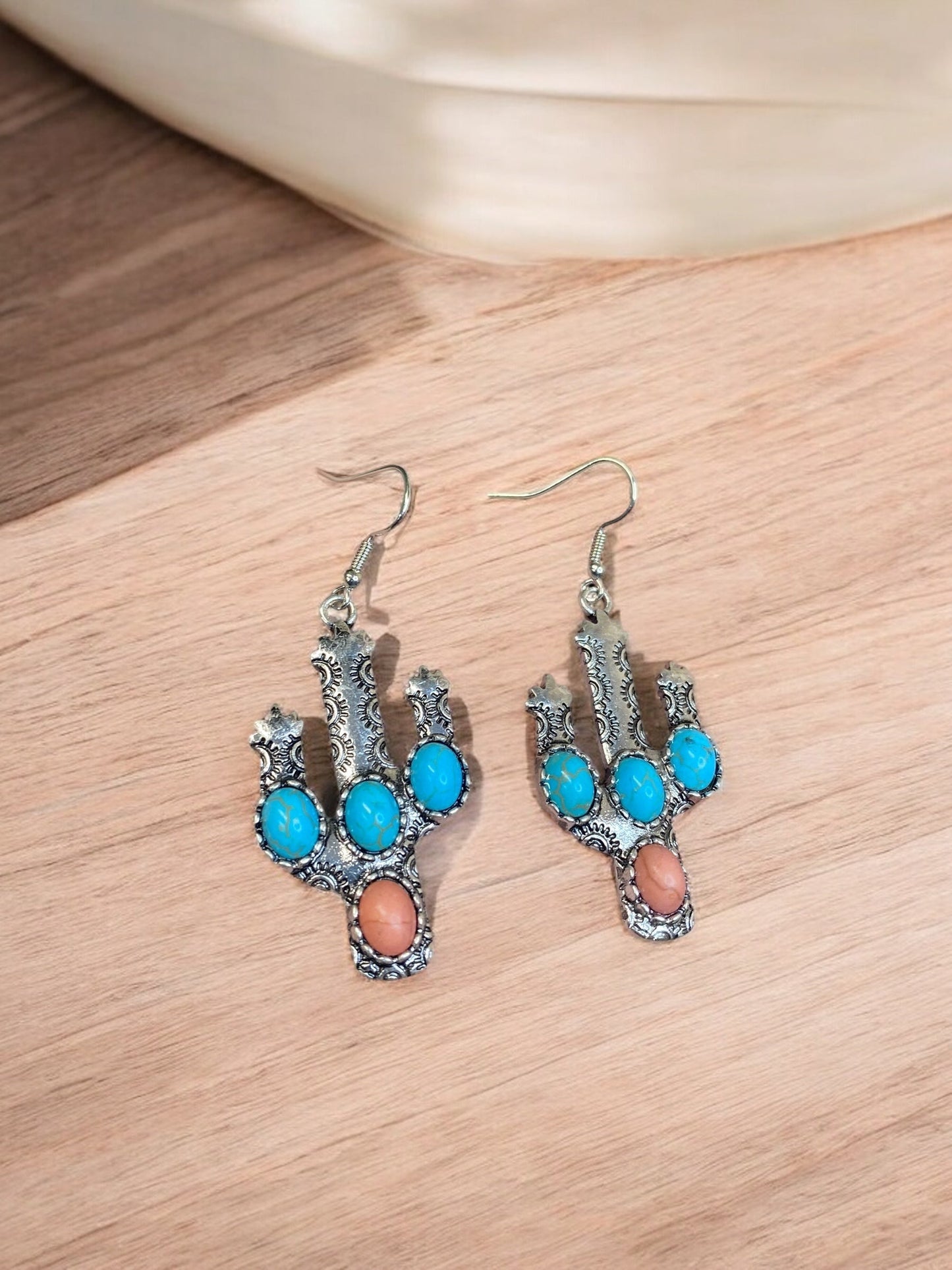 Cactus Vintage Turquoise Silver Earrings