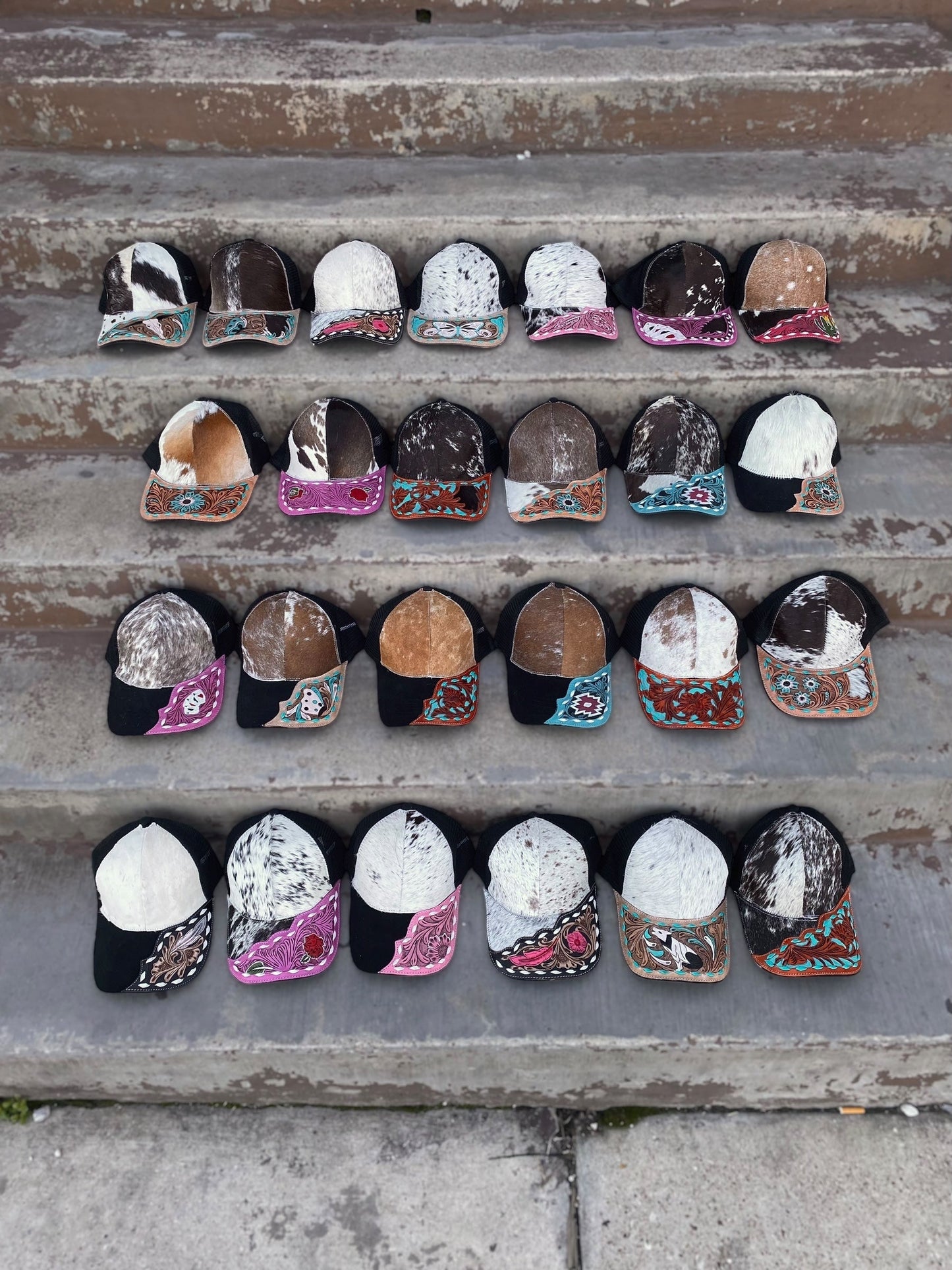 Cowhide Half Tooled Leather Rose Cap