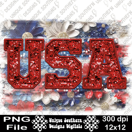 USA | Faux Embroidery | faux Sequin| PNG | Digital Download
