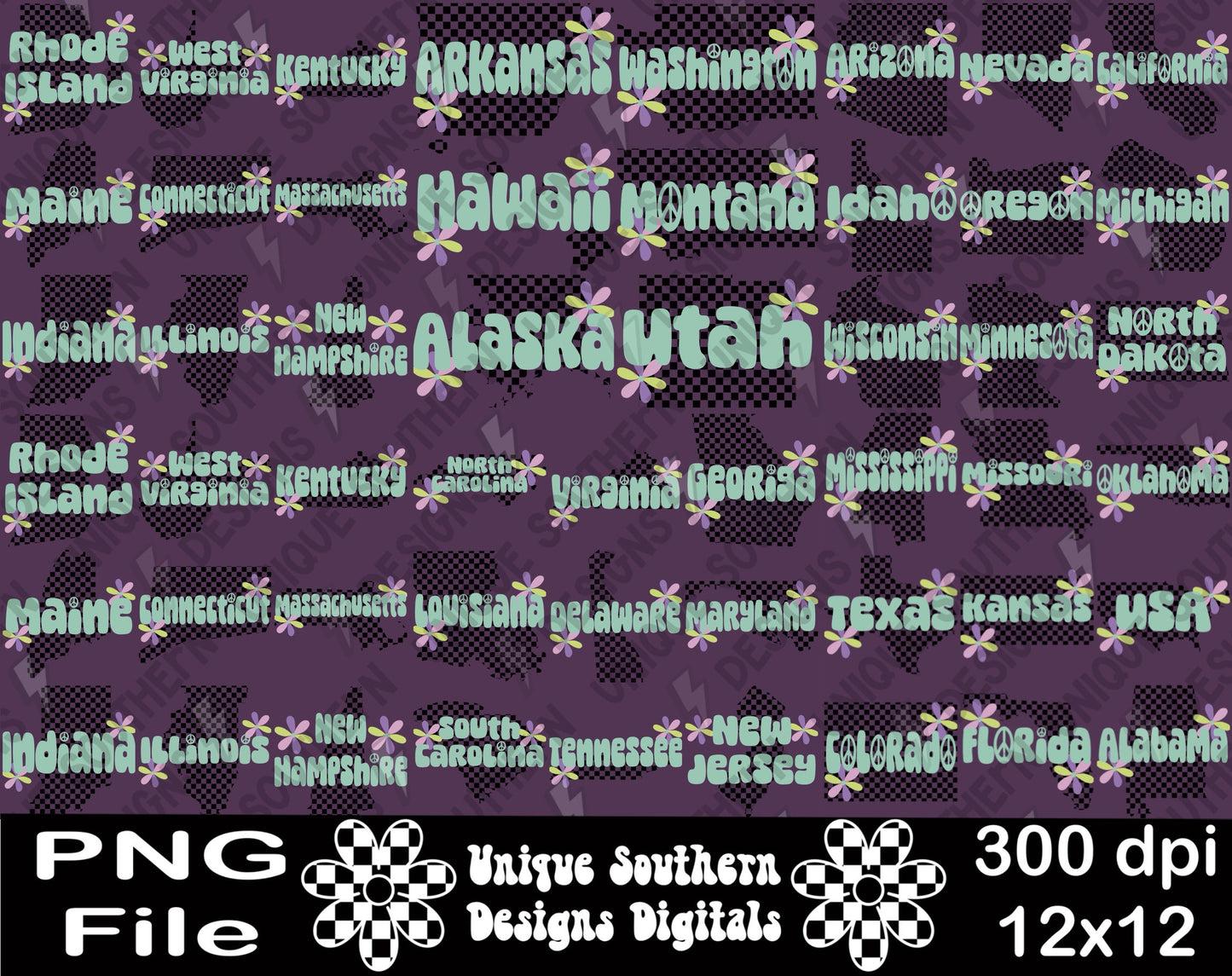 Retro State Bundle| 51 PNGS| USA Retro| Digital Download