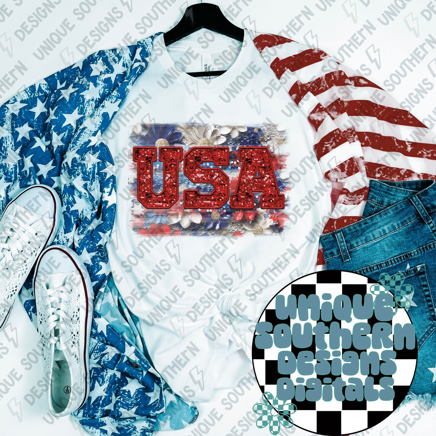 USA | Faux Embroidery | faux Sequin| PNG | Digital Download