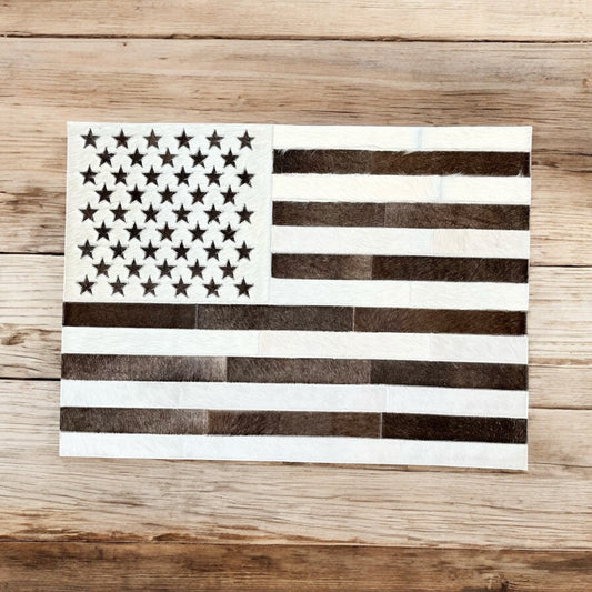 3x2’ white & brown American Flag cowhide rug