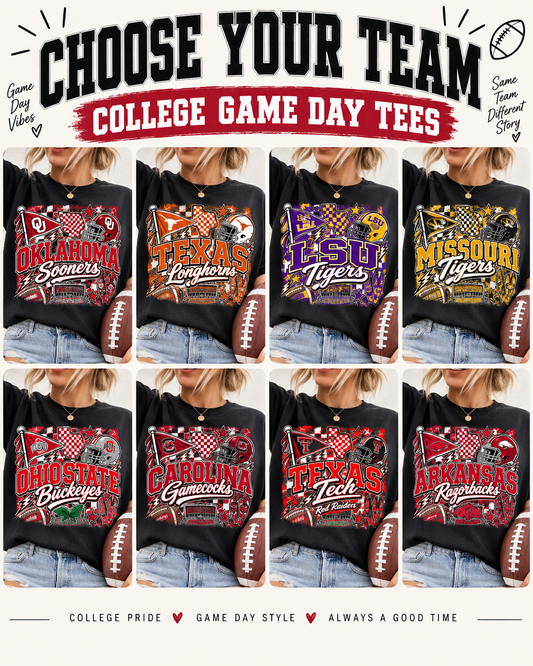 College Game Day T-Shirt | Choose Your Team | Black Gildan Softstyle