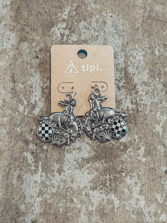 Rodeo Rider Checkered Spade Dangle Earrings – Western Statement Earrings