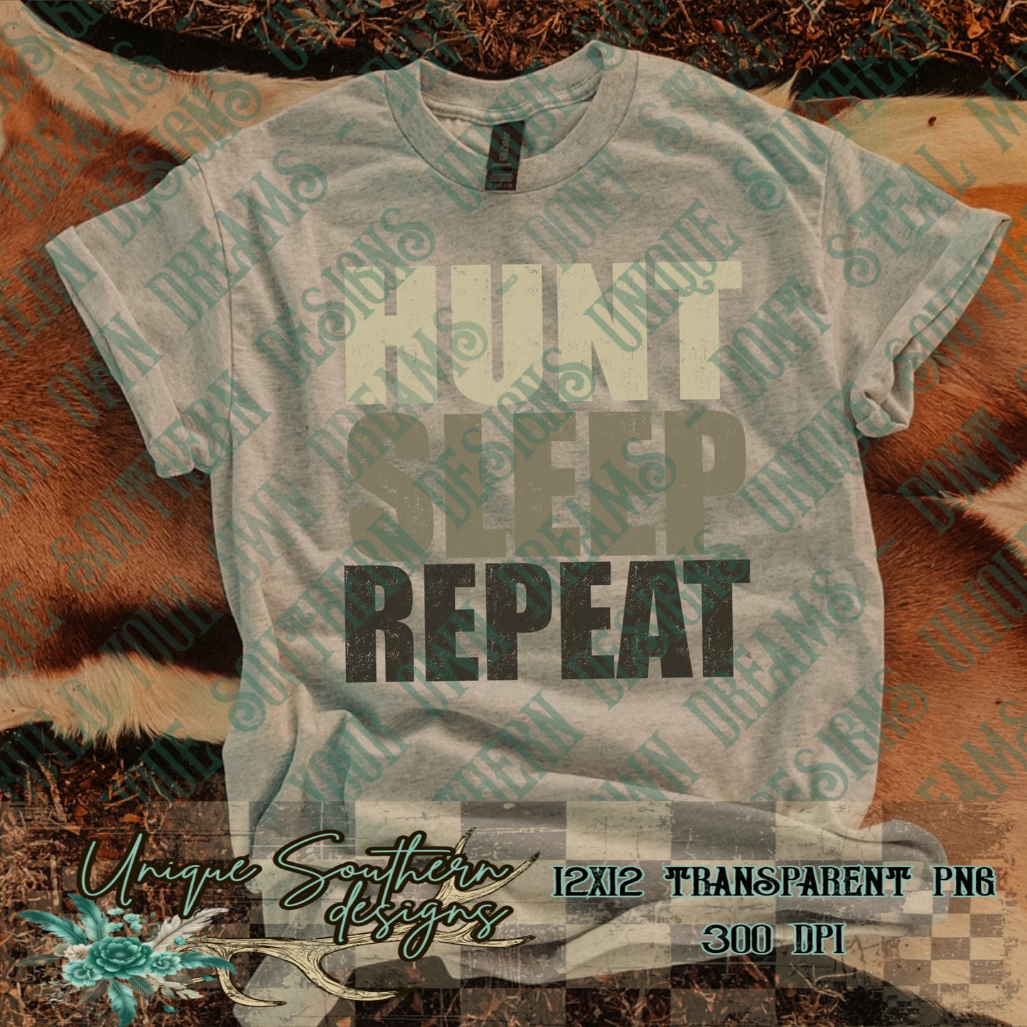 Hunt Sleep Repeat Distressed PNG | DIGITAL DOWNLOAD