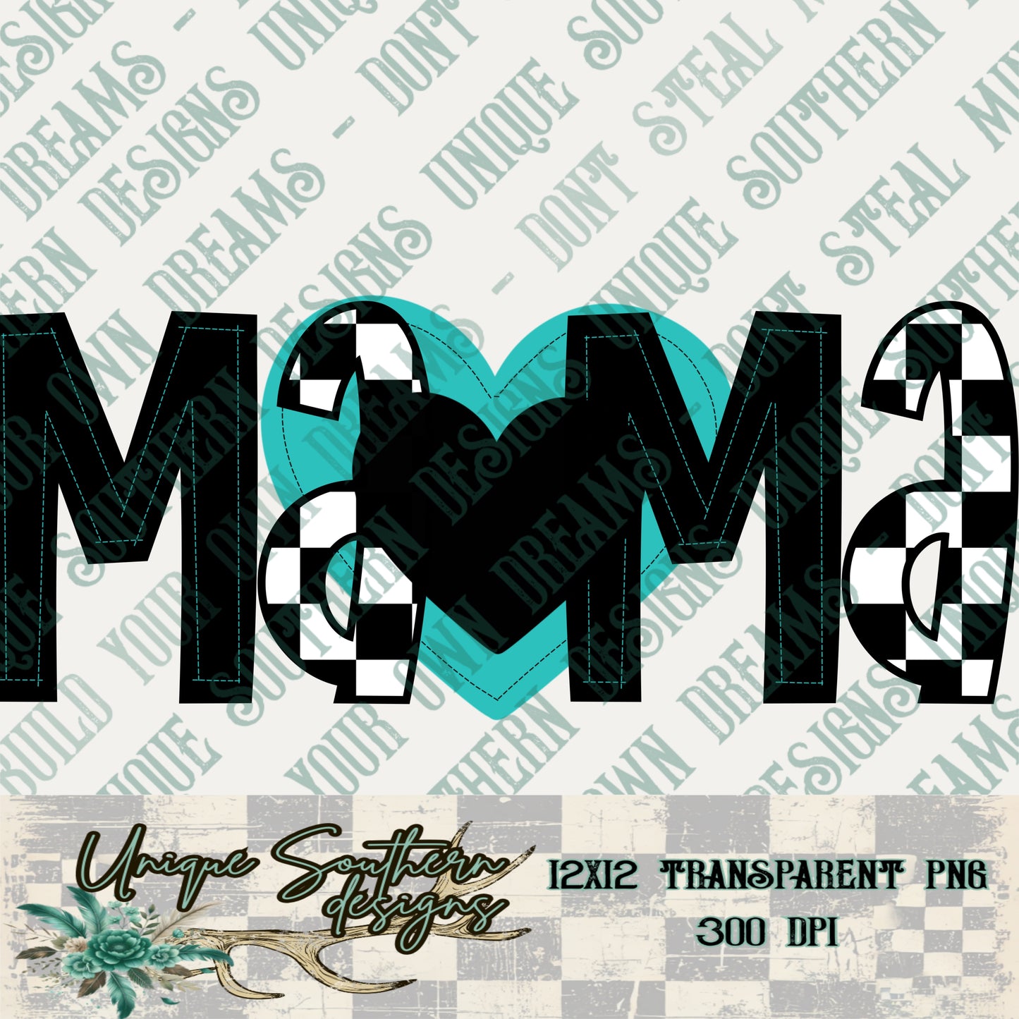 Teal Heart Checkered Mama PNG | DIGITAL DOWNLOAD