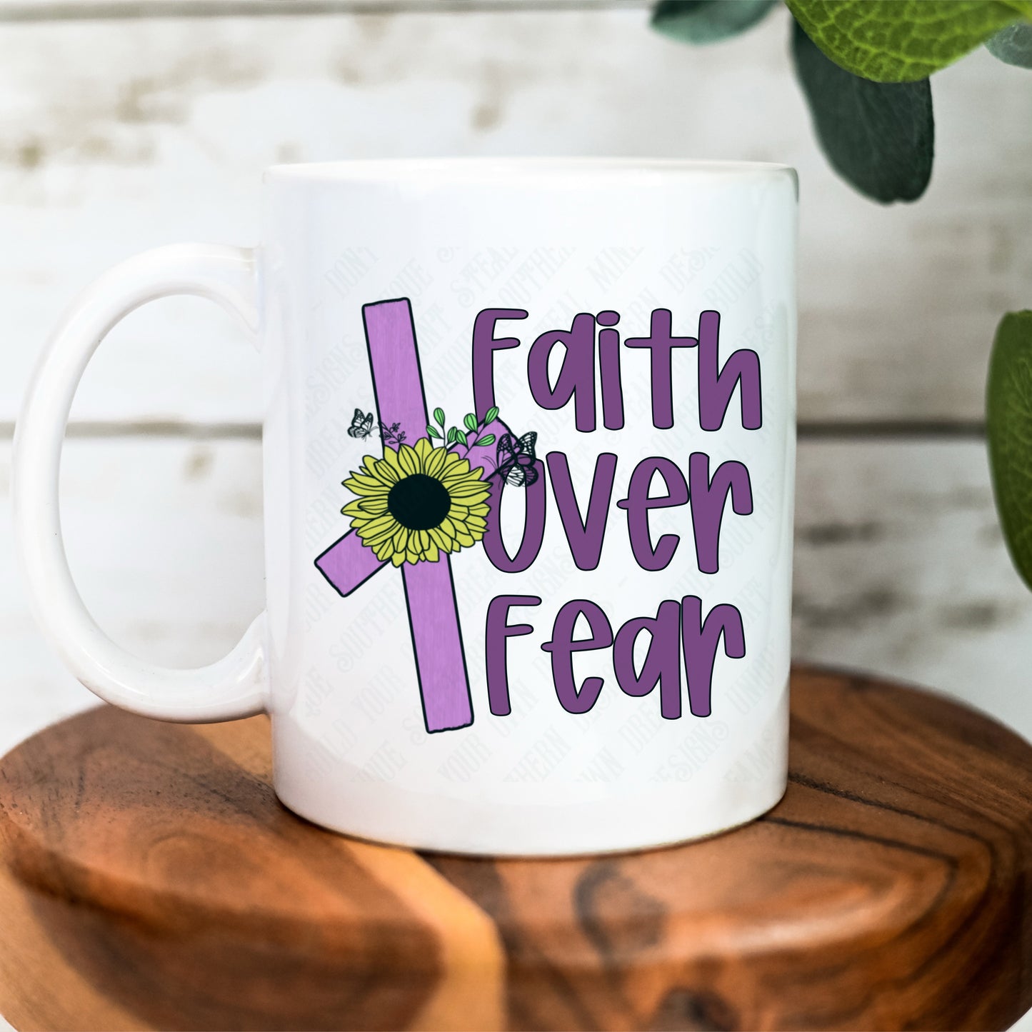 Faith Over Fear PNG | Christian Sublimation Design | Sunflower Cross Graphic | 12x12 300 DPI | Tee & Mug Digital File