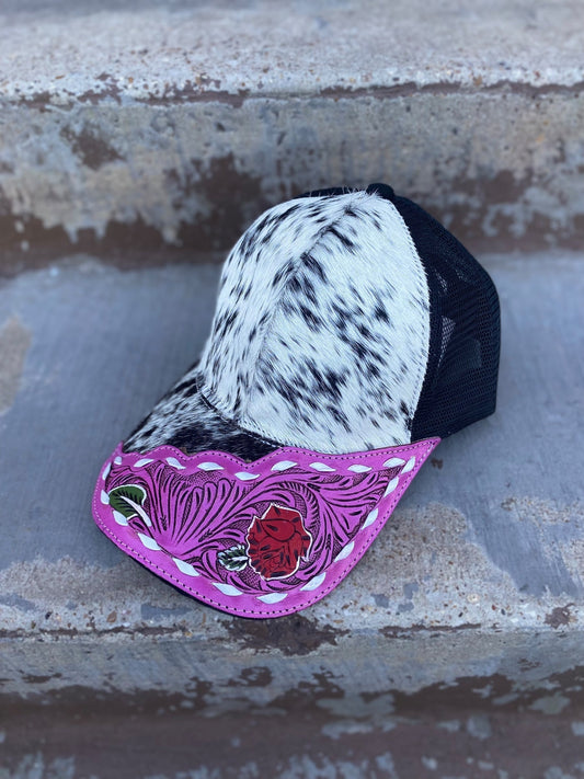 Cowhide Half Tooled Leather Rose Cap