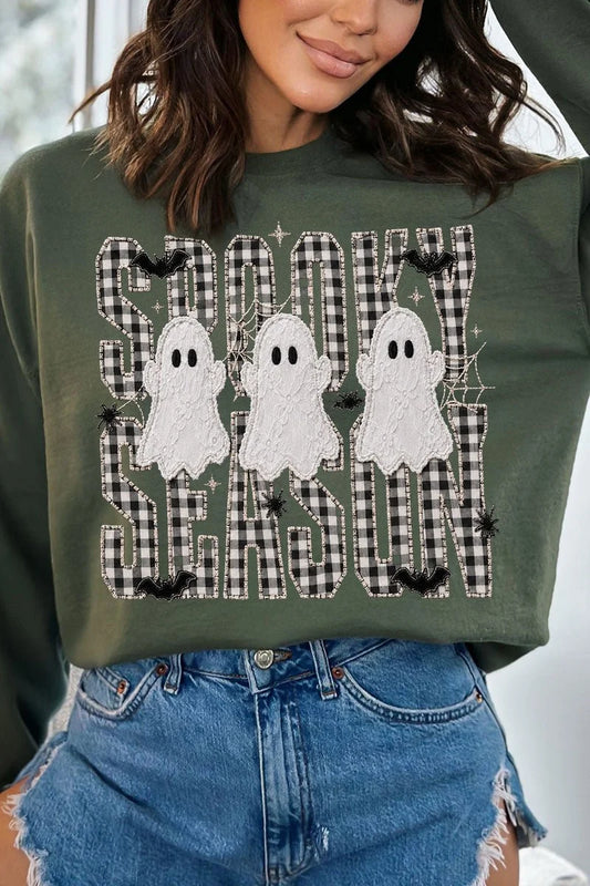 Spooky Season Gingham & Ghosts Heavy Blend Crew Sweatshirt