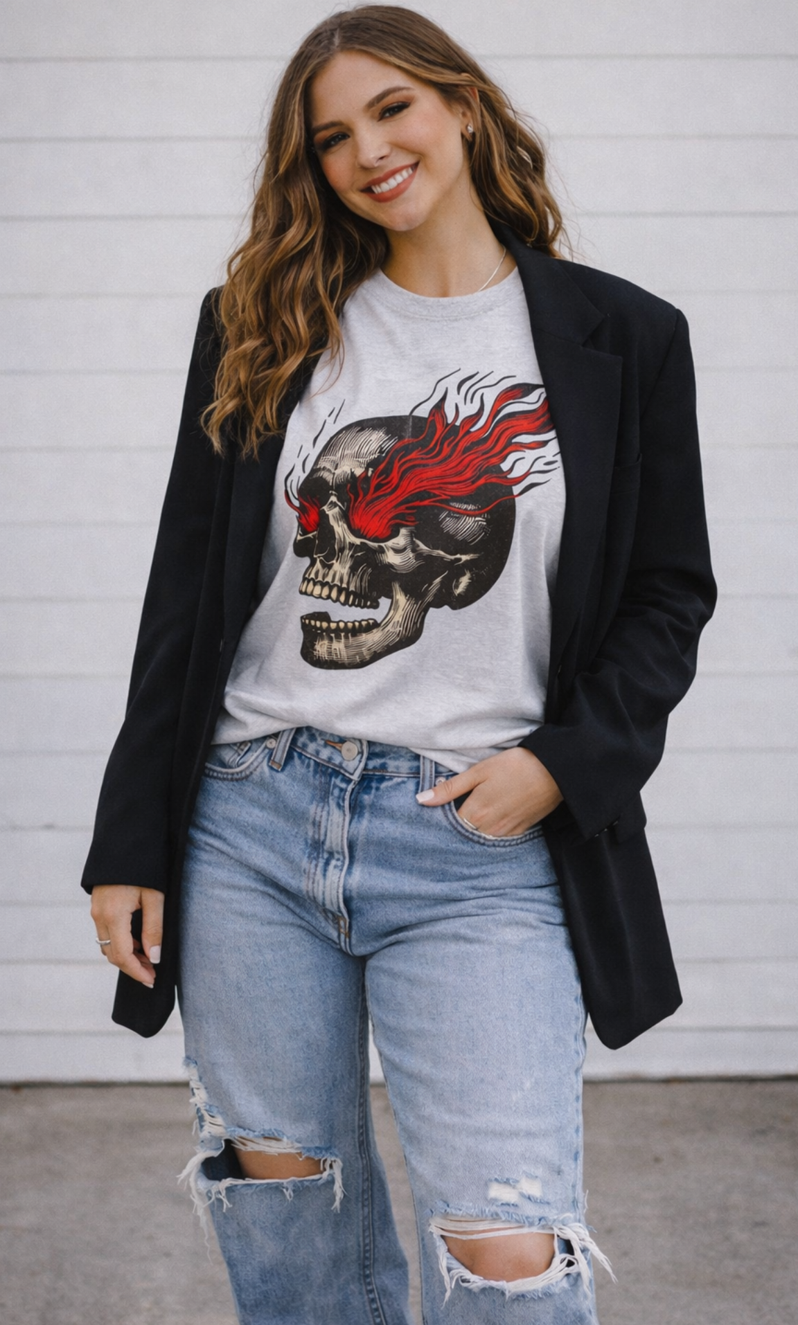 Flaming Skull Graphic Tee Shirt – Graphic Tee, Long Sleeve & Crewneck